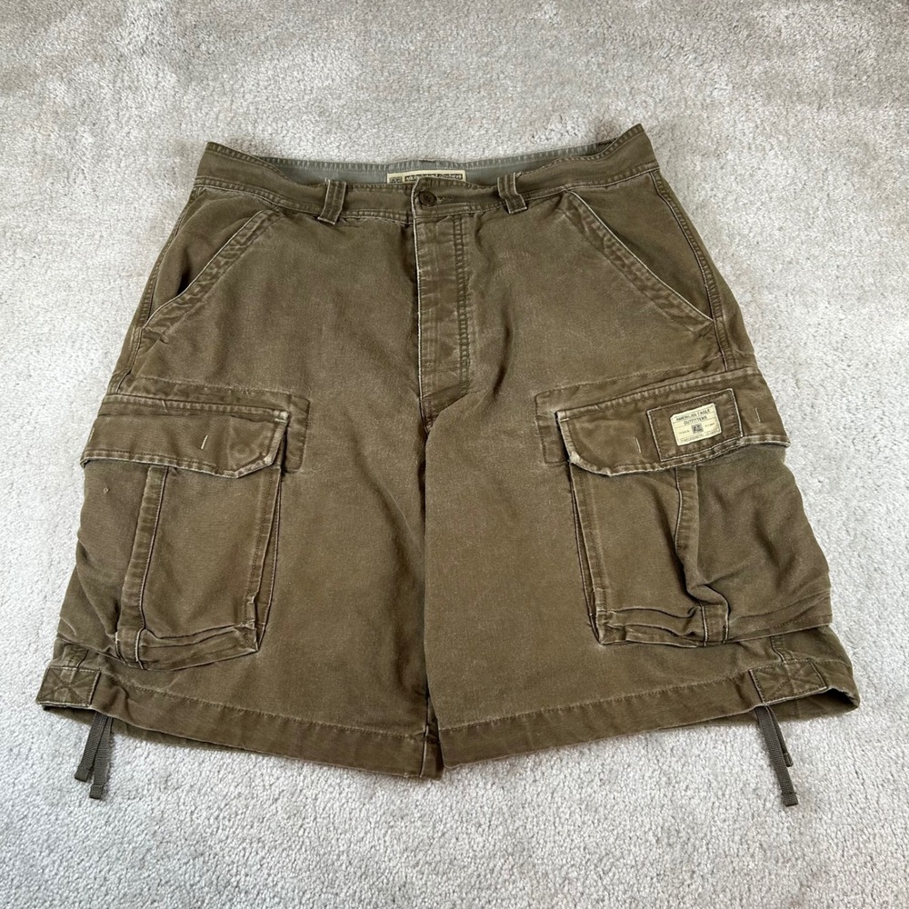VTG American Eagle Cargo Shorts Mens 34 Brown Olive Cotton Utility Y2K Gorpcore
